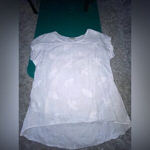 TERZO MILLENNIO Made in Italy Linen Blend Embroidered Floral Tunic Top Size L